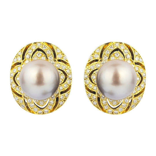 18kt Tahitian Pearl and Diamond Stud Earrings