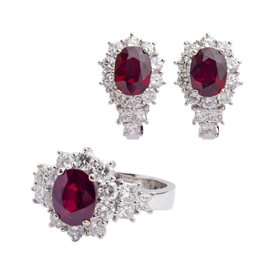 18kt White Gold, Ruby & Diamond Earring & Ring Suite