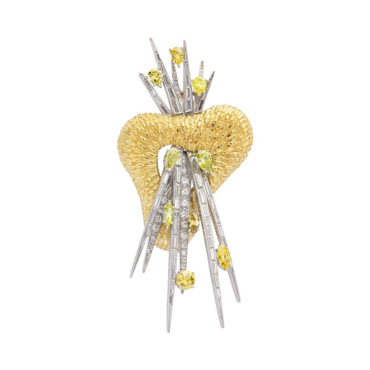 18kt White & Yellow Gold Spray Brooch With White & Yellow Diamonds