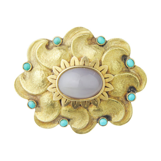 18kt Yellow Gold, Agate and Turquoise Brooch Pin