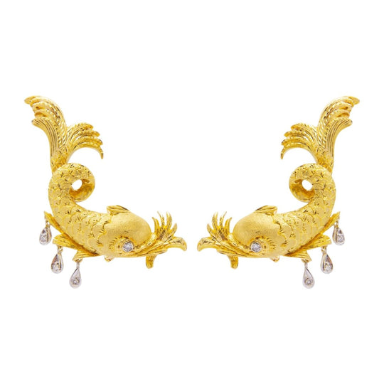 18kt Yellow Gold 'Dolphin' Ear Clips With Diamonds