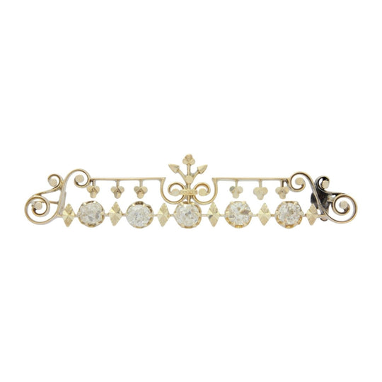 18kt Yellow Gold & Old Mine Cut Diamond Bar Brooch