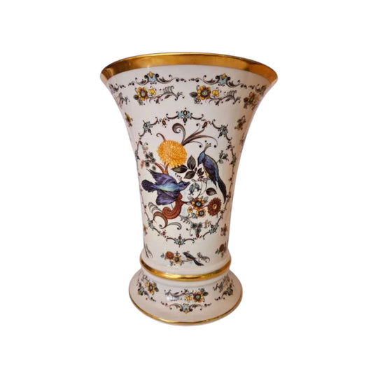 Royal Porzellan Bavaria KPM Vase, Handerbeit Gilded Edge Vase with Pheasants and flowers