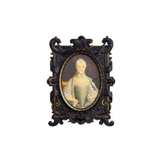 18th Century Miniature Portrait of a Lady in an Original Vulcanite Frame