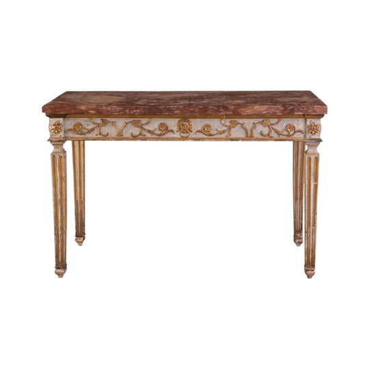 18th Century Northern Italian Carved and Parcel Gilt Marble Topped Console Table