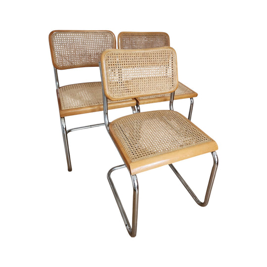 3x Vintage Cesca Style Dining Cantilever Dining Chairs Wicker Rattan