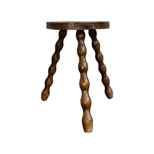 French Three-Legged Bobbin Stool, Charles Dudouyt-Inspired Solid Wood