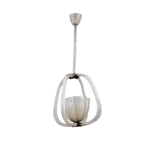 1940s Frosted Murano Pendant Attributed to Erocle Barovier