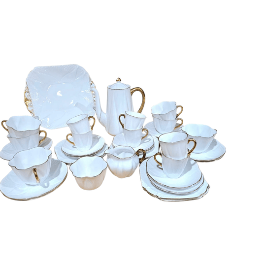 1940s Vintage Shelley- ‘REGENCY’- White and Gold Dainty 37 pcs Tea/Coffee Set