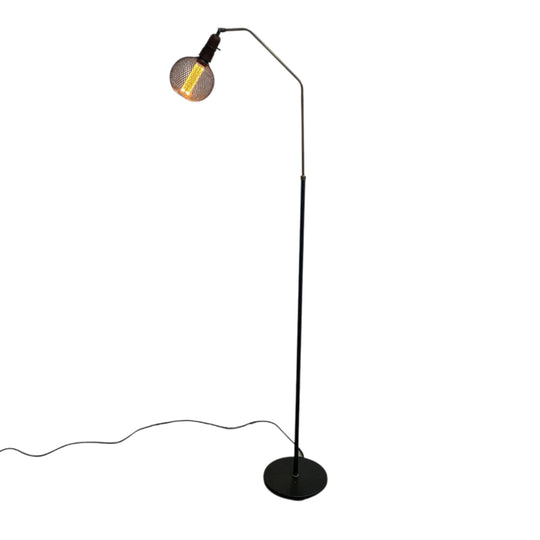 1950's Danish Standard Lamp With Grooved Brass Riser Original Bakelite Fittings