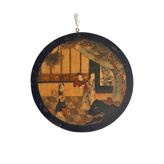 1950s japanese artwork on a round piece of wood