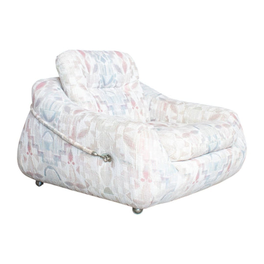 1960s Armchair Reupholstered Pastel Upholstery on Rolling Base