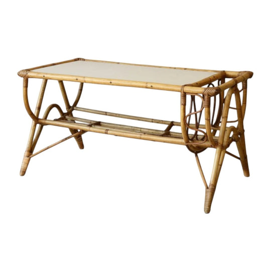 1960's Bamboo Drink Cart - Vintage Rattan Coffee Table