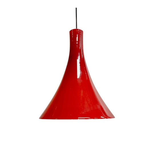 1960's German Designed Red Hand Blown Glass Pendant Light