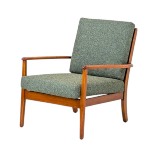 1960s Italian Mid-Century Modern Solid Oak Lounge Chair with Rail Back