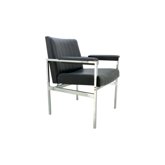 1970's Black Office Chairs with Chrome Frame - 8 available