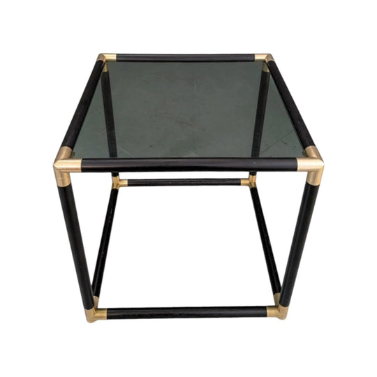 1970s Brass and Black Coffee Table in the Style of Tommaso Barbi