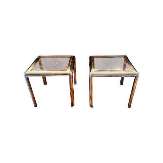 1970s chrome and brass tubular table set of 3