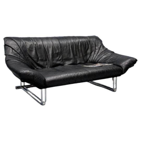 1970’s Italian Leather & Chrome Postmodern two-seater sofa