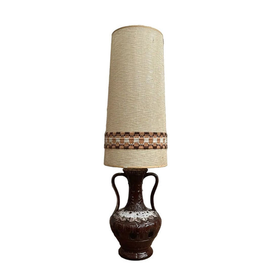 1970s West German Fat Lava Ceramic Floor Lamp with Original Conical Shade