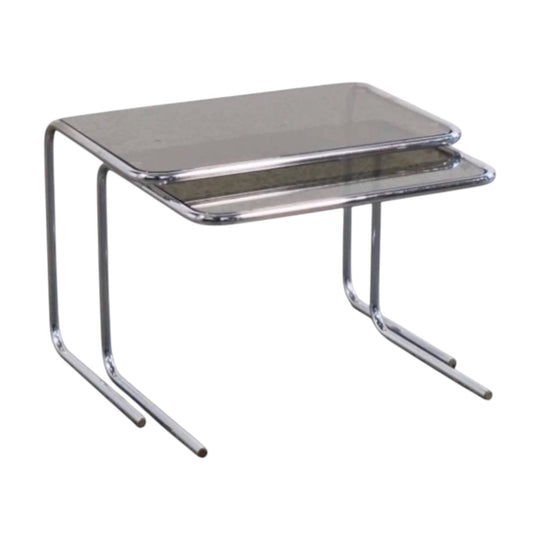 1980s Chrome Cantilever Nest of Two Tables with Smoked Glass Tops