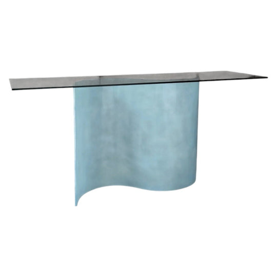 1980s Italian Glass Console Table with Curved Frosted Glass Pedestal