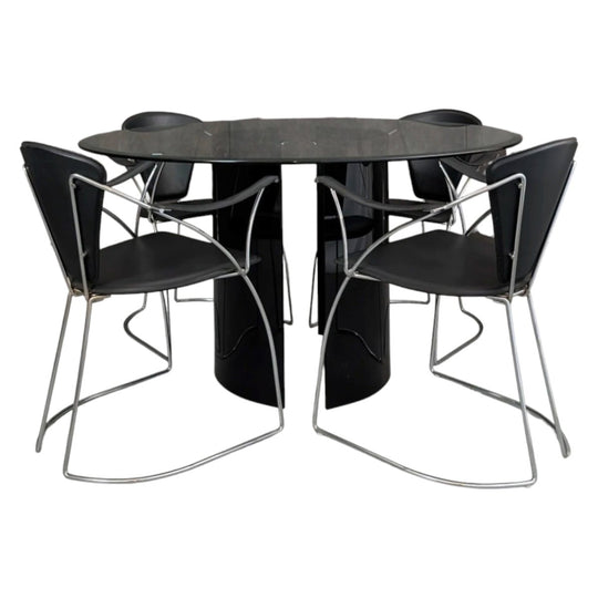 1980s Italian Glass Dining Table with Arrben Leather Dining Chairs
