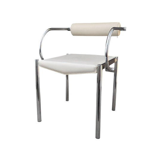 1980s Italian Modernism | White Leather and Chrome Accent Chairs