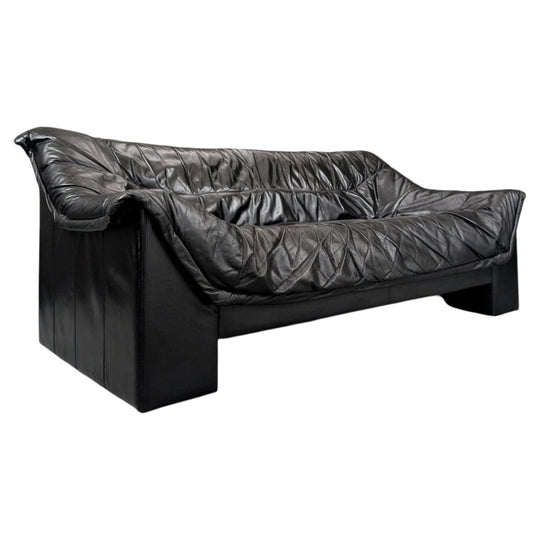 1980s Italian Postmodern Black Leather Duvet Sofa