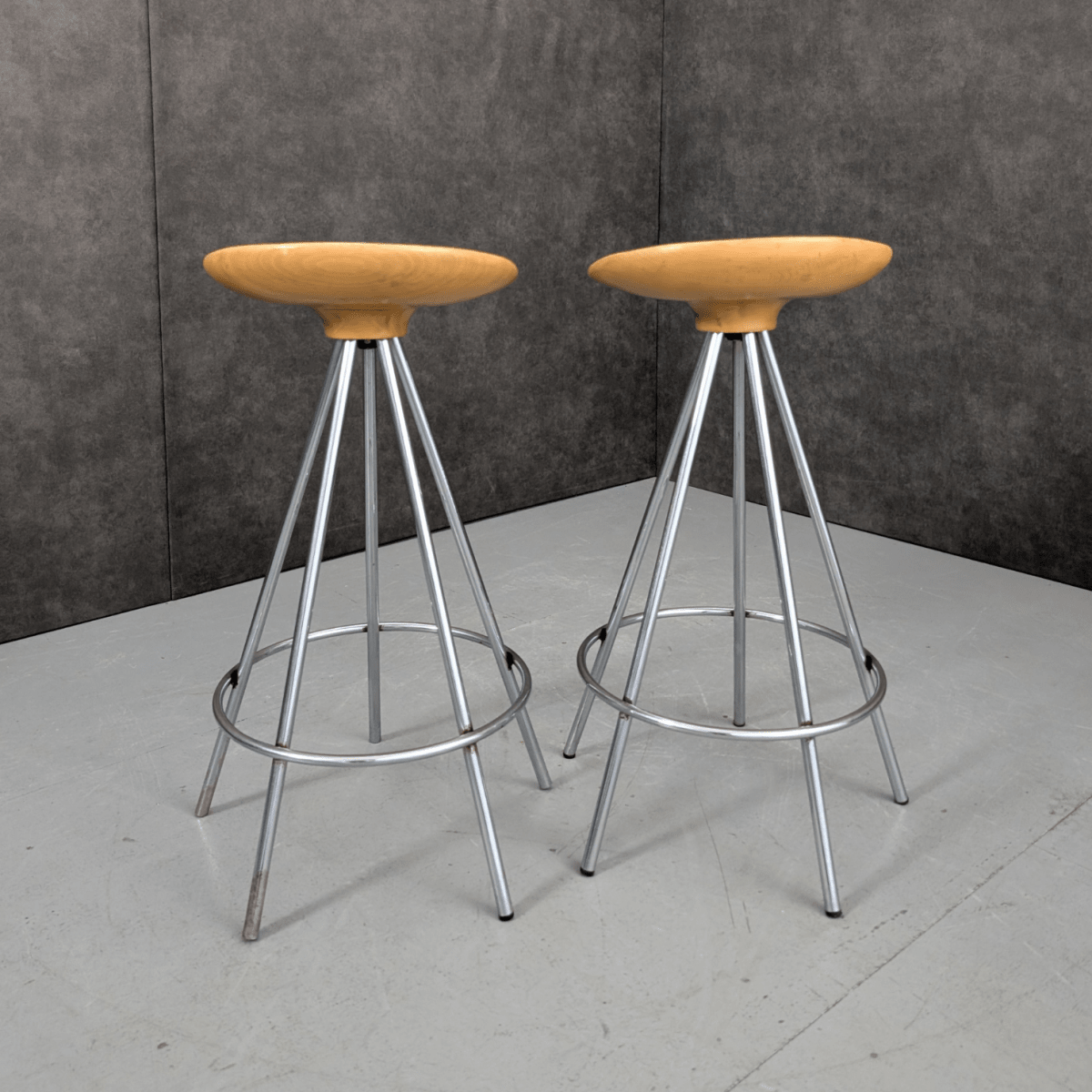 1990s Jamaica Bar Stools Beech and Chrome by Pepe Cortés | Bazaa | Designer, Vintage and Antique Furniture