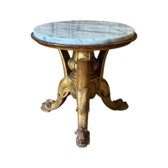 Vintage Carved Giltwood Lamp Table with White Marble Top