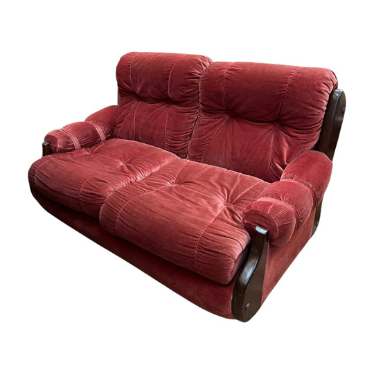 #1 Pink Velvet 2 Seater Lounge with Timber Frame