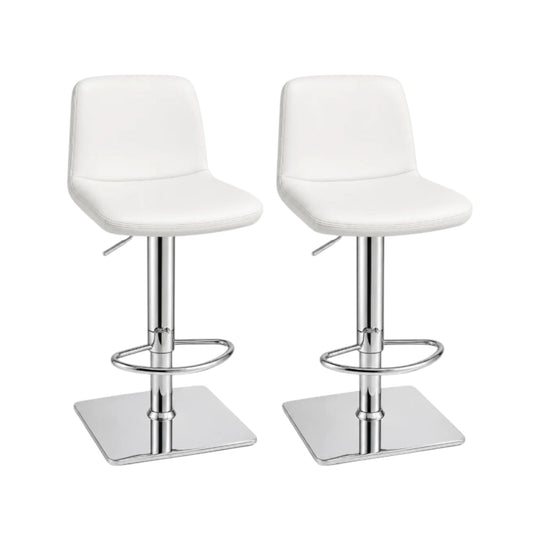 Bar Stools White Leather Adjustable Swivel Chrome Base Modern Kitchen