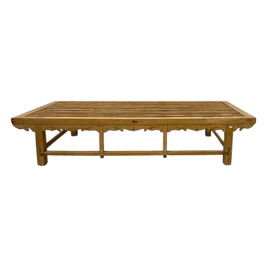 19th Century Antique Chinese Elmwood Bench Style Slatted Daybed