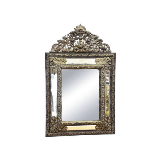 19th Century embossed metal repousse cushion - front mirror | Bazaa | Designer, Vintage and Antique Furniture