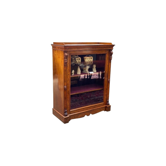 19th-Century English Burr Walnut Single Door Display Cabinet, c.1870