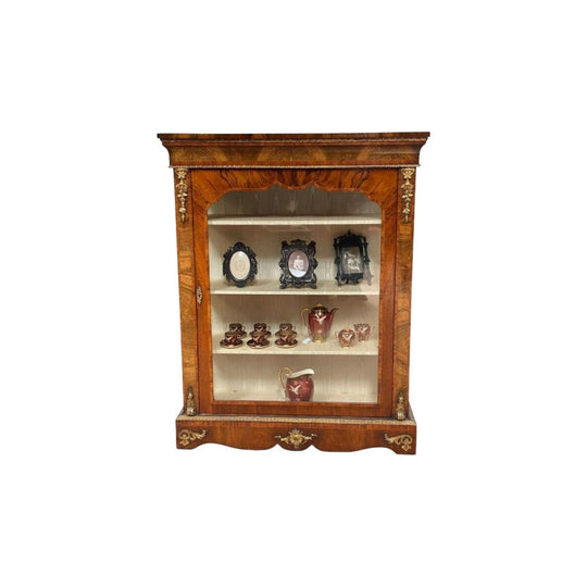19th-Century English Burr Walnut Single Door Pier Cabinet, c.1870