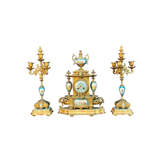19th-Century French Gilt Clock Garniture, c.1870