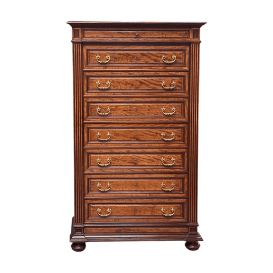 19th century French satinwood 8 drawer chest with gilt bronze handles c.1870