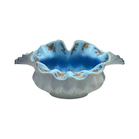 19th century large blue satinglass bowl c.1880