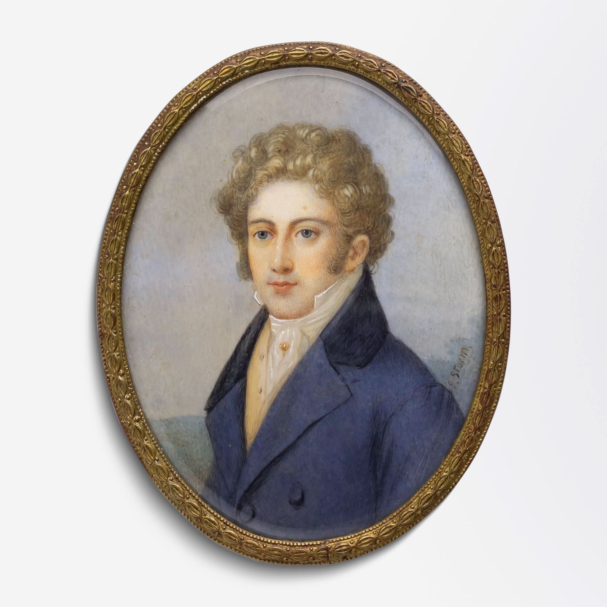 19th Century Miniature Portrait of a Gentleman Signed "P. Storm" | Bazaa | Designer, Vintage and Antique Furniture