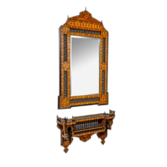 19th century Moroccan inlayed mirror and matching consul
