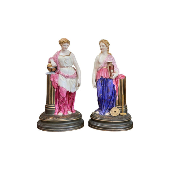 19th-Century Pair of 'Dresden China' Classically-Dressed Women, c. 1870