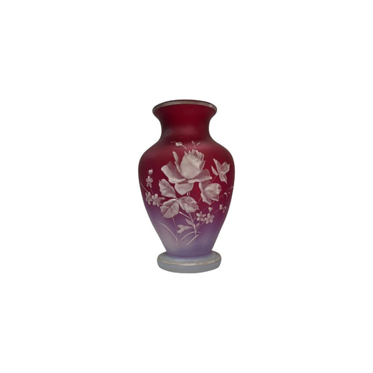 19th-Century Ruby Balaster Shape Floral Enameled Vase, c.1880