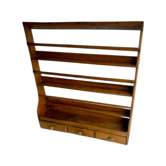19thC Irish Pine wall plate rack with 3 drawers
