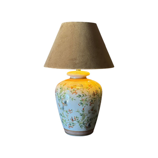Vintage Porcelain Lamp With New Velvet Shade