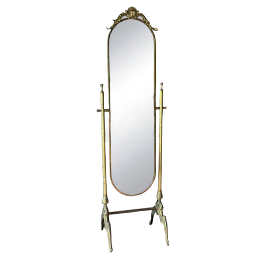 Vintage French Style Brass Cheval Mirror
