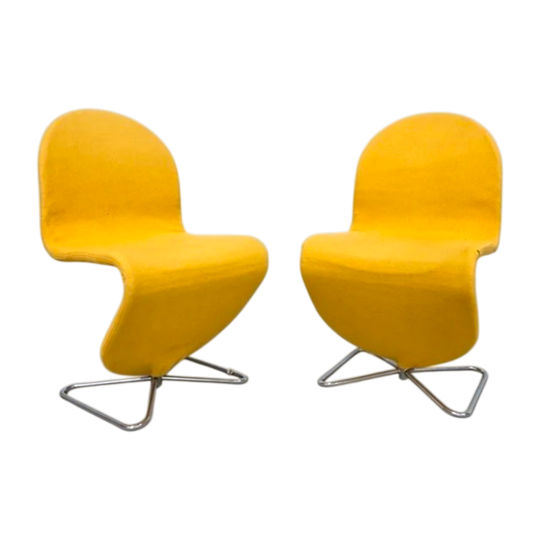 Verner Panton 1-2-3 chairs yellow wool pair
