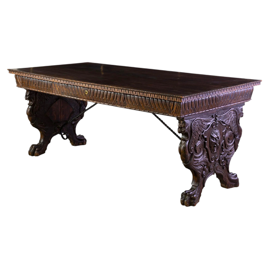 A Large Antique Walnut Renaissance Library Table