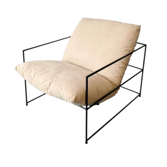 Armchair Beachwood MIAMI Designer Lounge Chair Beige Cushion Black Frame